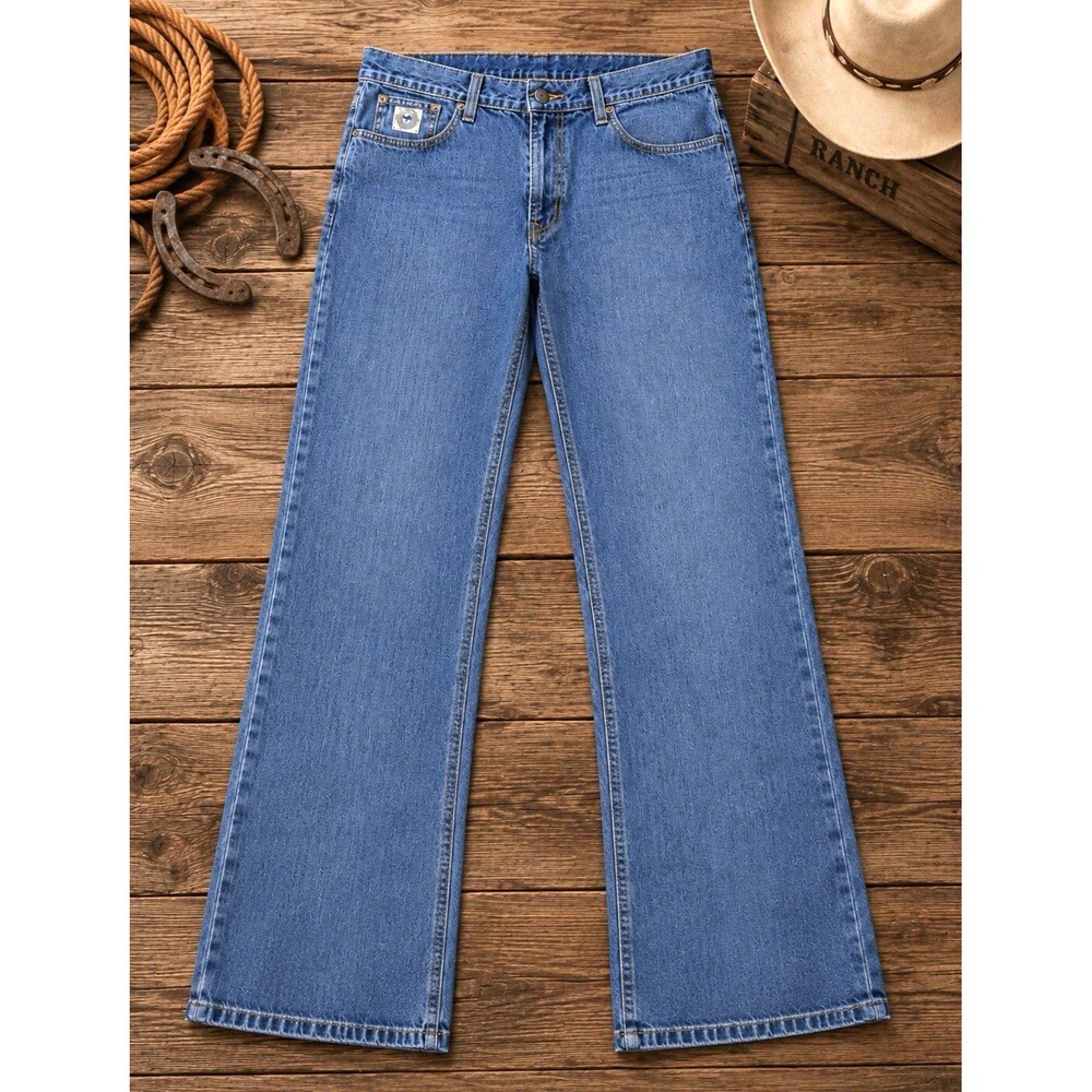 Cinch White Label Mens Jeans 34x33 Boot Cut Relaxed Medium Wash Western Logos
